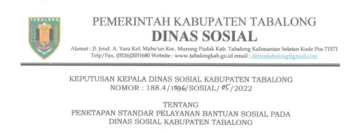 STANDAR PELAYANAN BANTUAN SOSIAL PADA DINAS SOSIAL KAB.TABALONG