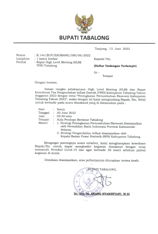 High Level Meeting TPID Kabupaten Tabalong Triwulan II